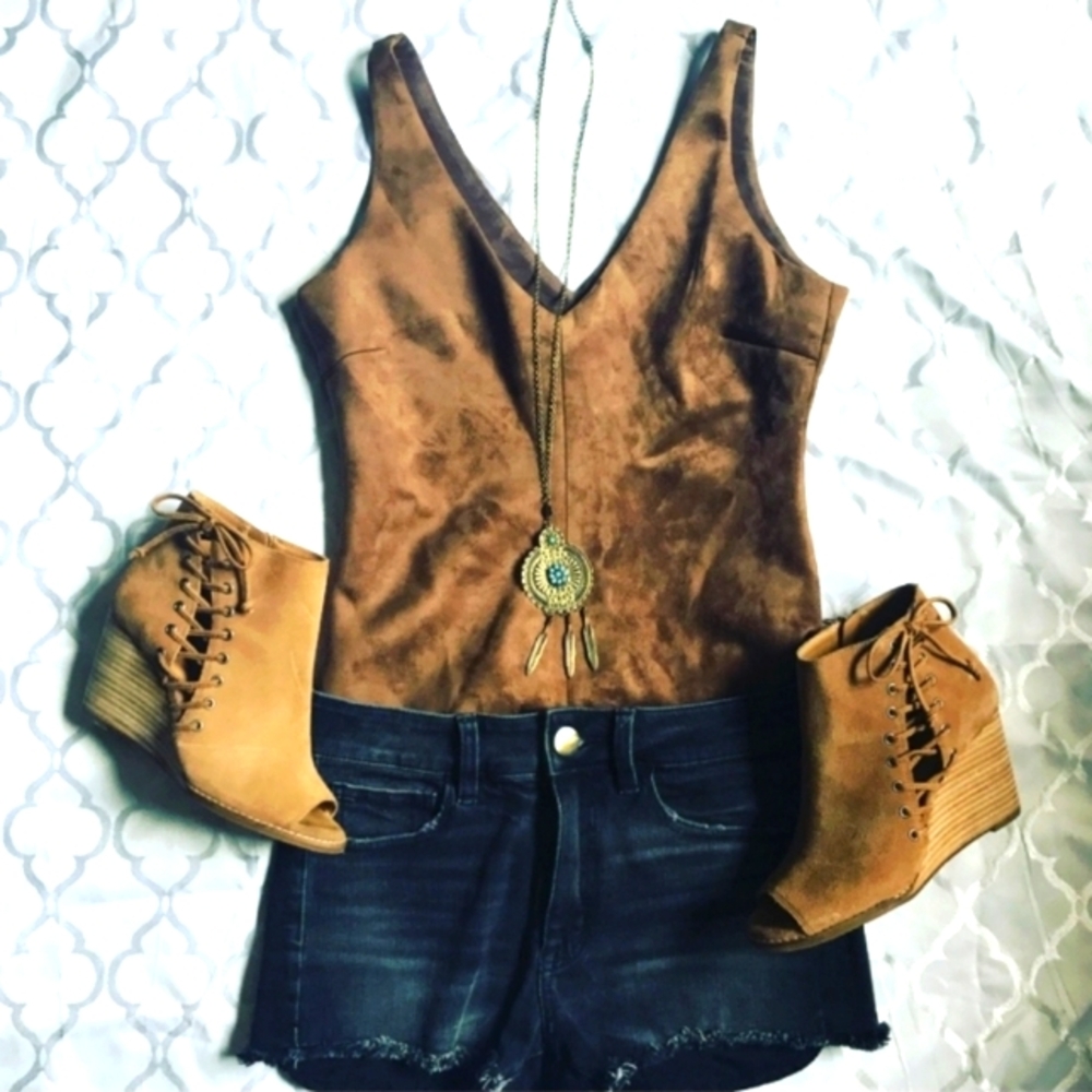 BCBG suede brown (thong) bodysuit